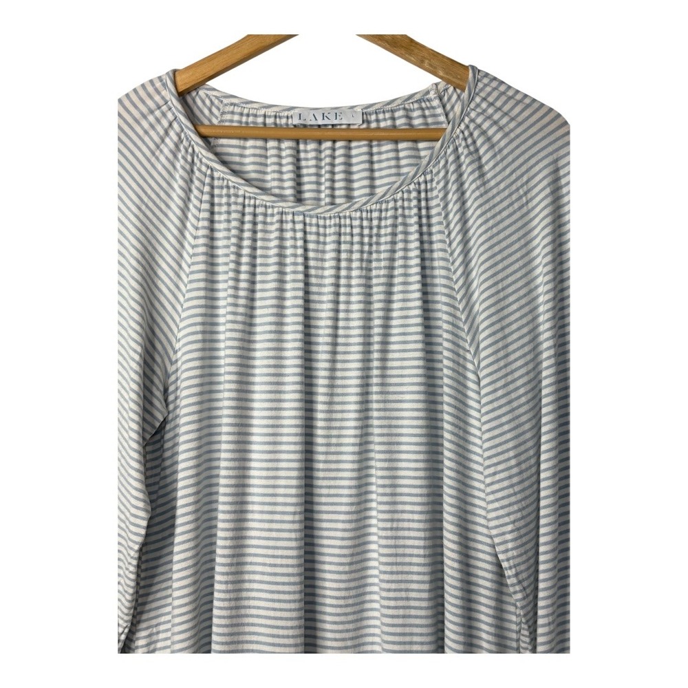 LAKE Pajamas Pima Long Sleeve Top Womens L Blue Striped Modal Lounge Sleepwear - Picture 3 of 8